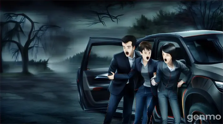 a couple of people standing next to a car