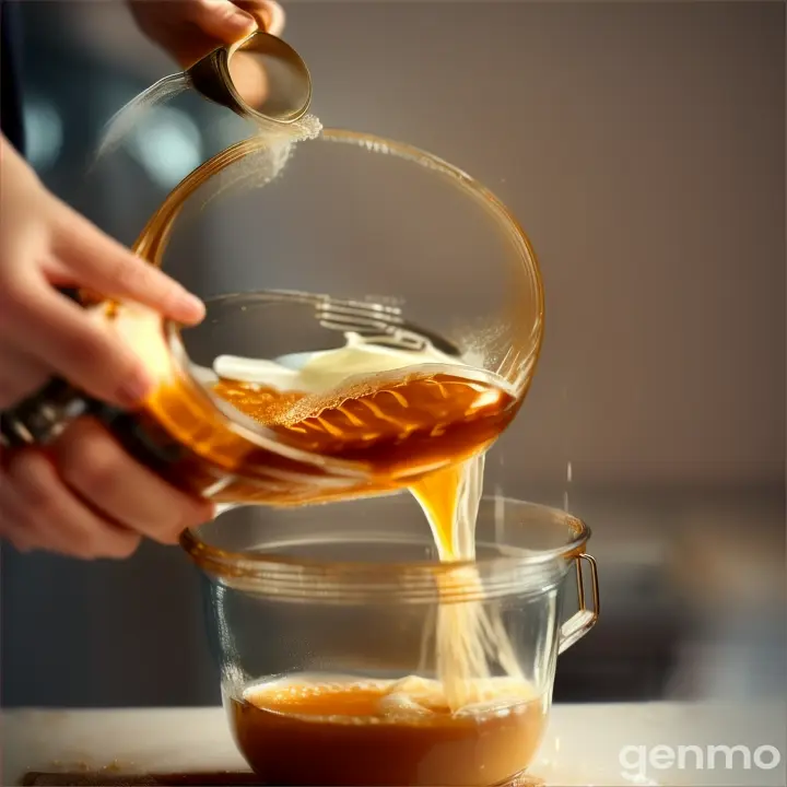 The protein is whipped in a container with a whisk, honey is poured into it in a thin stream