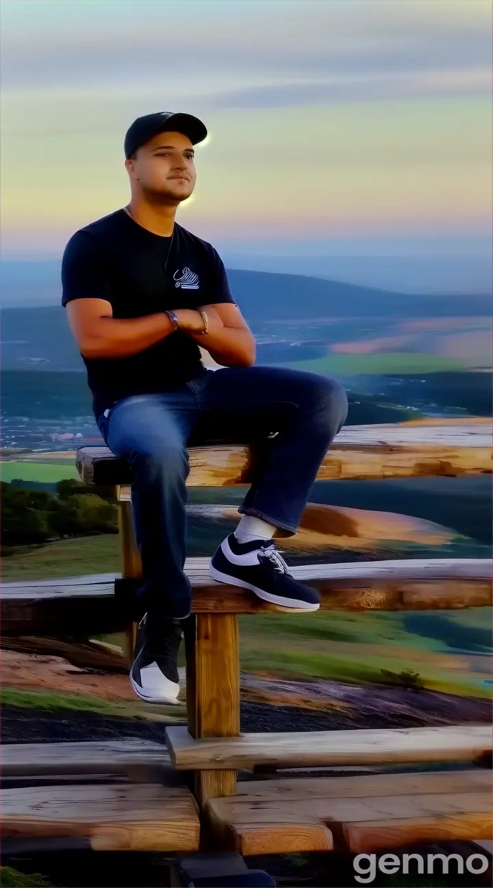 a man sitting on top of a wooden bench