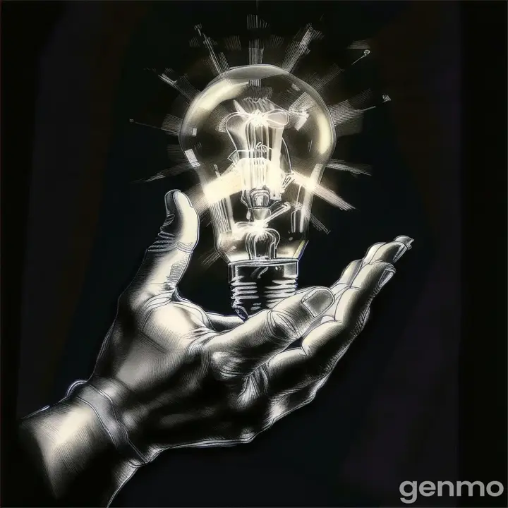 a drawing of a hand holding a light bulb