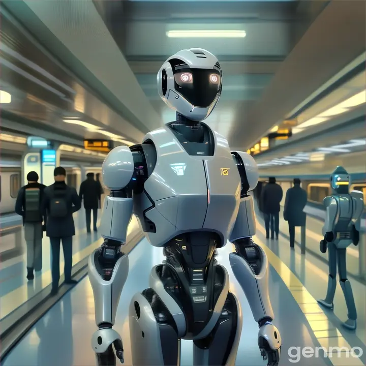 a robot is standing in a subway station