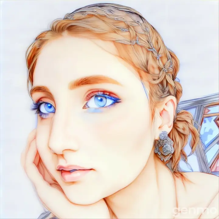 a drawing of a woman with blue eyes