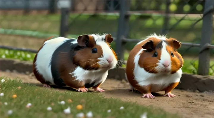guinea pigs running fast by a fence