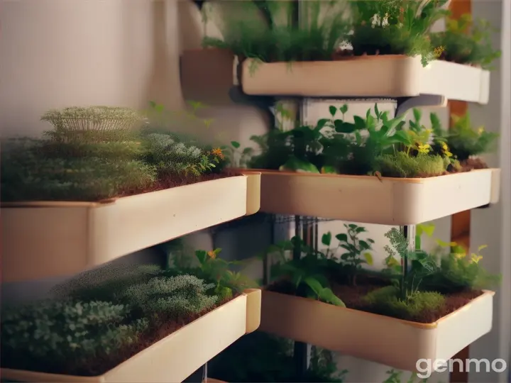 Multi-tier shelves for mini plants in the school hallway