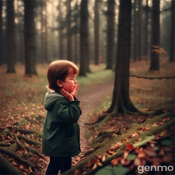 Child crying in the forest