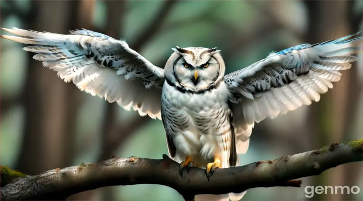 a large white owl with wings spread out