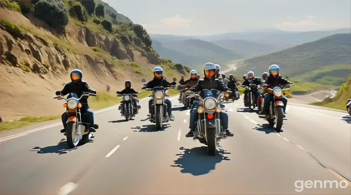 a group of people riding motorcycles down a road