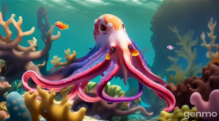 O is for octopus, in the sea, 3d animation for kids rhyme alphabet "O and o" is shown on the top an octopus is in the sea no limb distortion