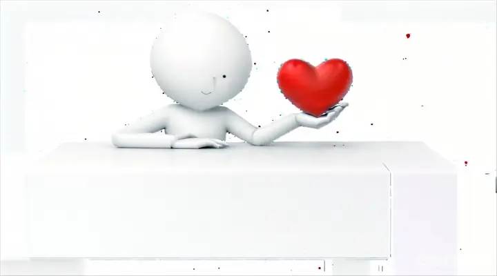 a person holding a red heart on a white surface