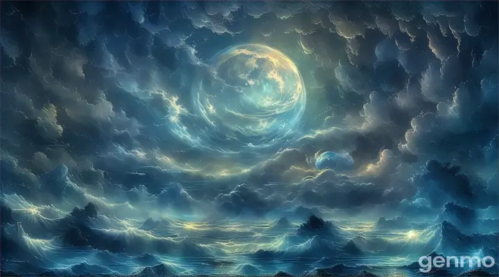 a painting of a full moon over a body of water