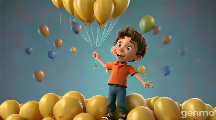 a young boy holding a bunch of balloons