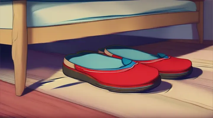 animated film close-up of men's slippers under the bed animation in the style of Walt Disney