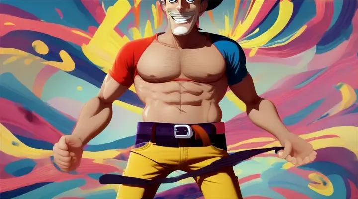 animated film close-up of a man's waist with a belt in his pants everything is cartoon