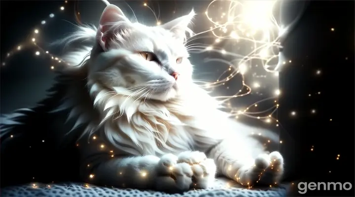 a white cat sitting on top of a white blanket