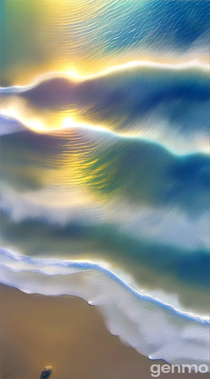 Create a video with gradient colors simulating the frequency of ocean waves. The colors and lighting should change slowly, creating a bright and cheerful feeling.
1. Beginning:
    - Start with a soft gradient of colors resembling a calm ocean.
    - Gradually introduce gentle wave patterns that move in a slow and soothing rhythm.
2. Middle:
    - Colors transition smoothly, simulating the ebb and flow of ocean waves.
    - Increase the brightness and introduce subtle variations in color to maintain a cheerful atmosphere.
3. End:
    - Conclude with a bright and harmonious gradient, representing the peaceful and uplifting nature of the ocean.
    - Ensure the final scene leaves the viewer with a sense of calm and joy.
