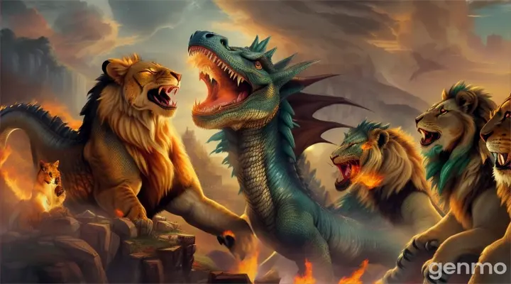 The lions tried their best to defend the village, but the dragon was too fast and too strong. Many of the lions were killed that first night as Bahdoon watched helplessly from the jungle.