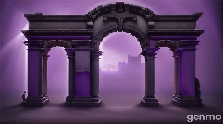 [DVD screengrab 1980 cinema] [Dark fantasy] Purple mist covered a old Roman ruin whit a skeleton stuck on de wall