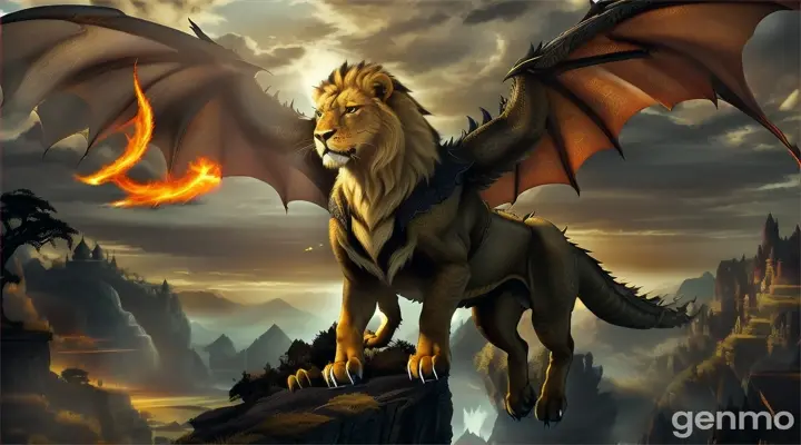 It was then that Bahdoon summoned all of his strength, all of his bravery and determination. Just as the dragon swooped low above the village, Bahdoon charged out from the jungle and roared with all of his heart. The dragon was surprised and scared to see two flaming eyes come rushing out of the jungle, and the roar of the brave lion struck fear into its cold heart.