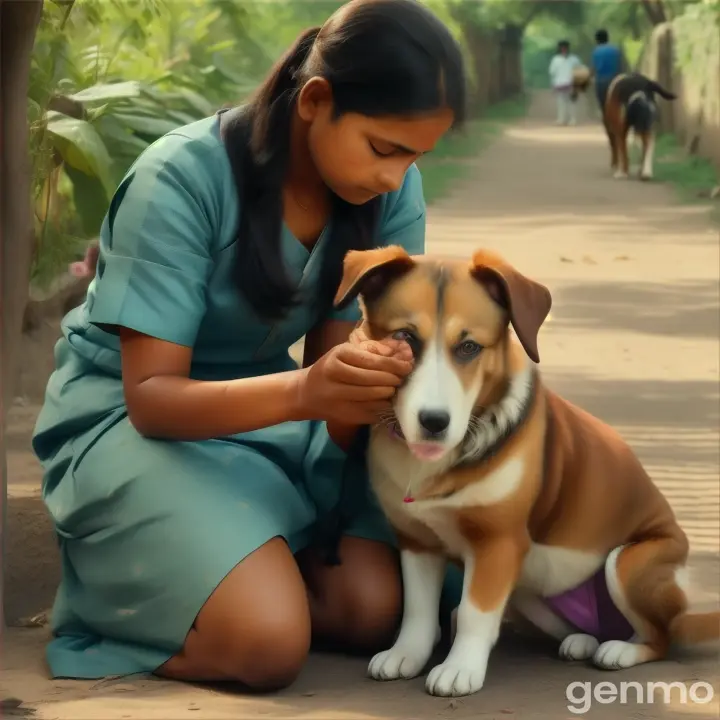 **Healing and Recovery**: Narrate the process of taking care of the injured dog. How does Hoor a nine year village girl and her mother treat its wounds? What steps do they take to ensure its recovery
