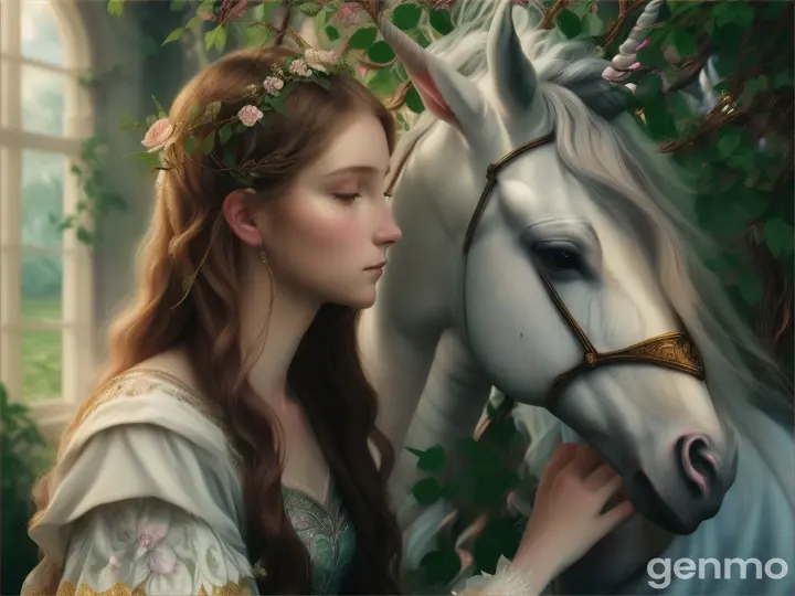 The Trial of Heart:**
   - **Prompt:** Seraphina gently heals a wounded unicorn trapped in thorny vines, her face radiating compassion.
