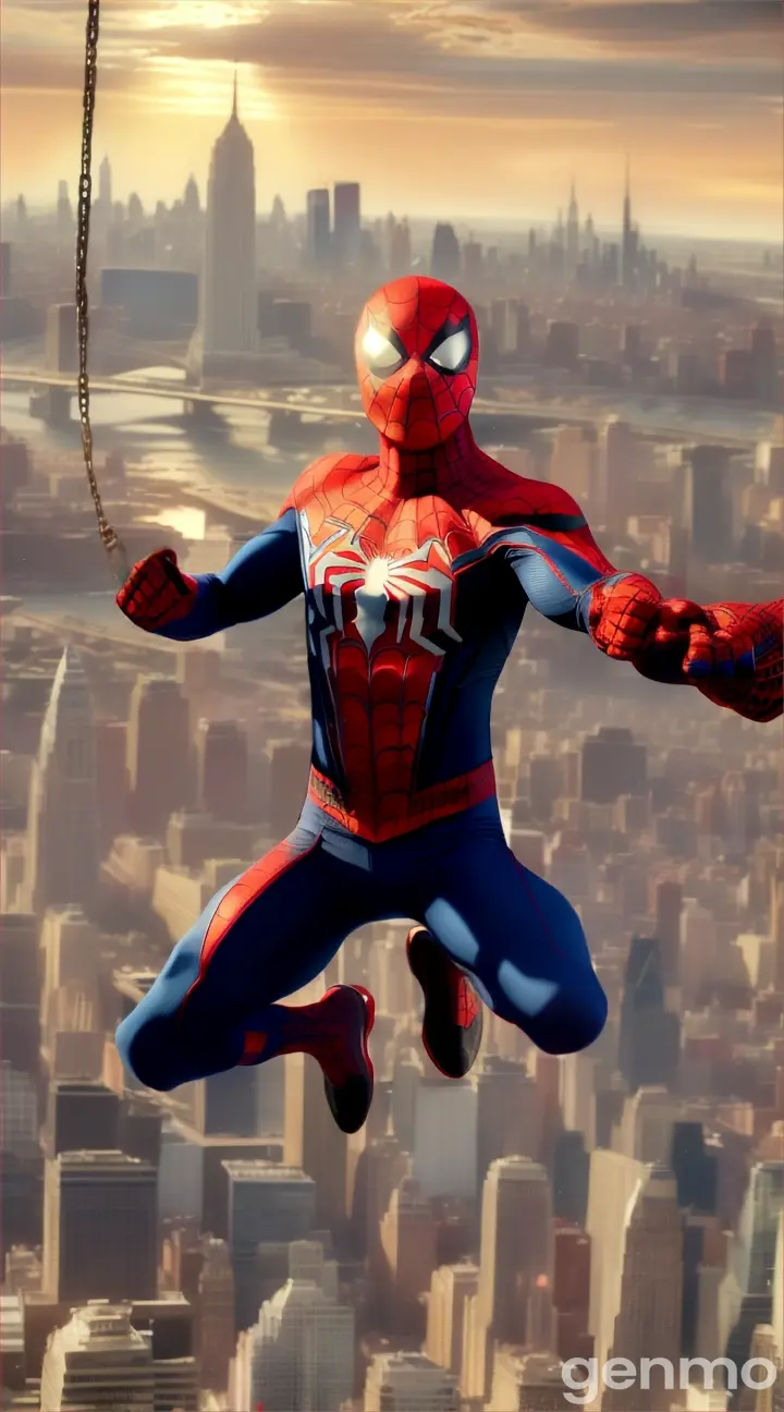 a man in a spider - man suit is in the air