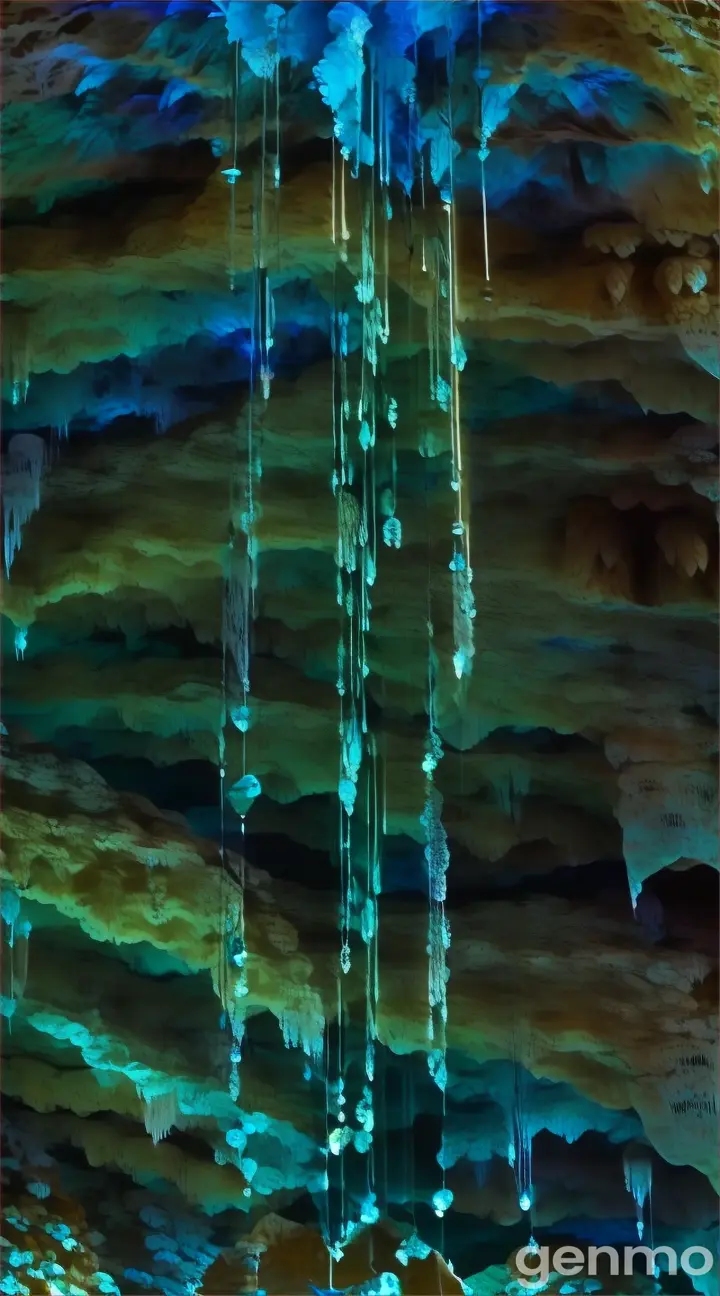 a group of icicles hanging from the ceiling of a cave