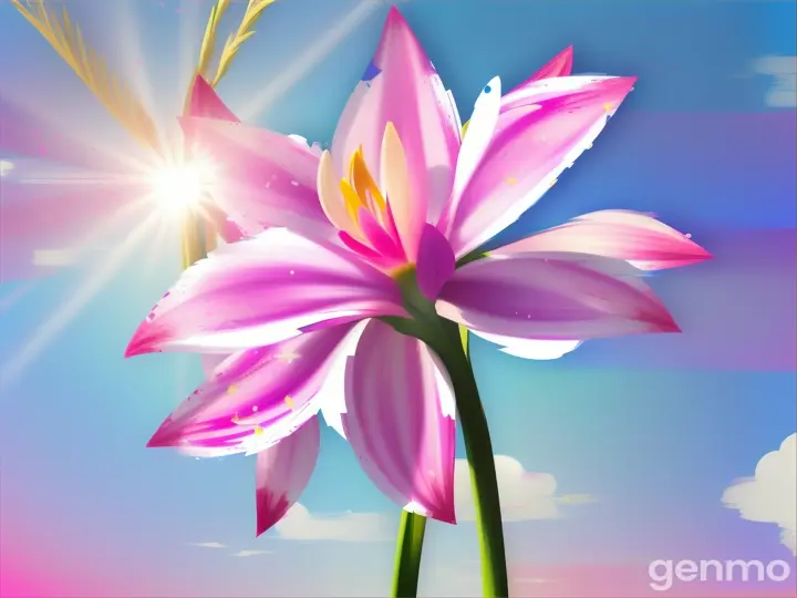 Drawing: bright day, stylized pink Chionodoxa flower with a stem against a background of blue sky and sun (large strokes with strokes, strokes, blots) On an abstract pop art background with spots and strokes. Рисунок: яркий день, стилизованный розовый цветок хионодокс со стеблем на фоне голубого неба и солнца (крупные штрихи со штрихами, штрихами, кляксами) На абстрактном фоне поп-арта с пятнами и штрихами.
