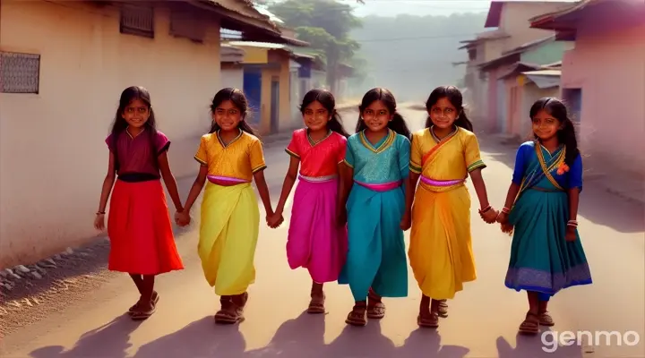 indian village girls walking on the street