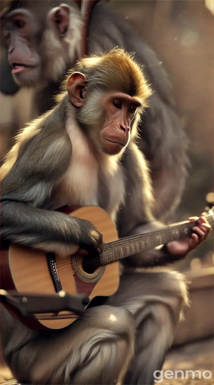 Sad monkey sing a love failure song in a village background 