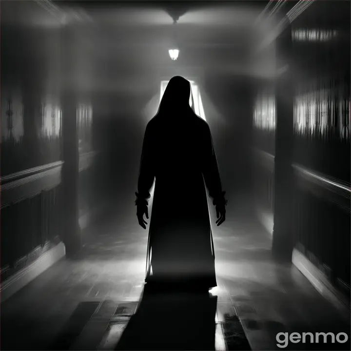 The ghost entering the room, its form more menacing and its movements deliberate.