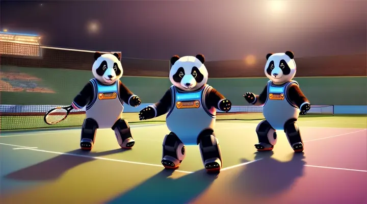  Robot pandas playing tennis 