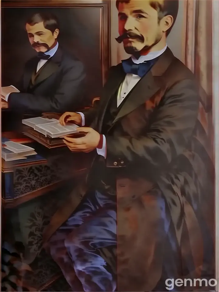 a painting of a man in a tuxedo holding a book