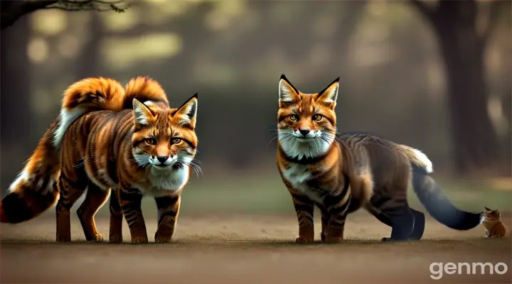 Leo stood his ground, puffing out his chest to appear larger. "Stay behind me," he whispered to the kitten.

The fox snarled and circled them, but Leo's unwavering gaze never left the predator. Just as the fox lunged, Leo let out a mighty hiss and swiped his sharp claws.