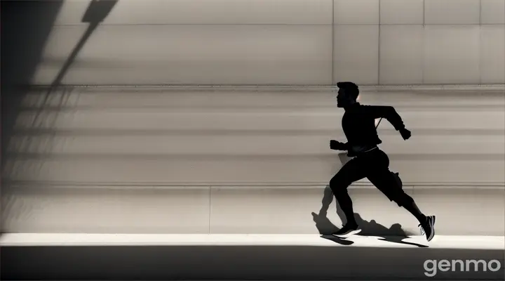 shadow of a man running on a concrete wall, looping,