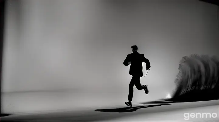 shadow of a man running on a concrete wall, looping,