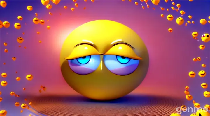 an artistic emojis play , with 2 big eyes & global shapes , express love & hapiness , 12k beautiful design et perfect quality, 3d modern animation cartoon