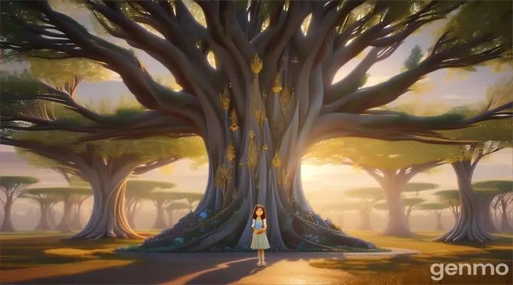 meera the young girl that I have come to save the Tree of Life. Please let me pass, 3d animation, disney inspired.