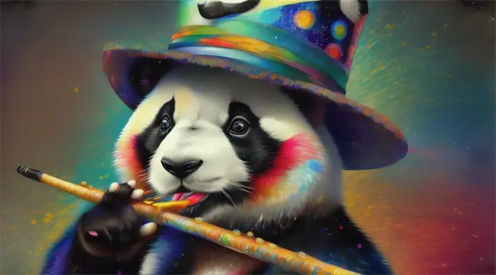 Panda playing flute in the style of van Gogh
