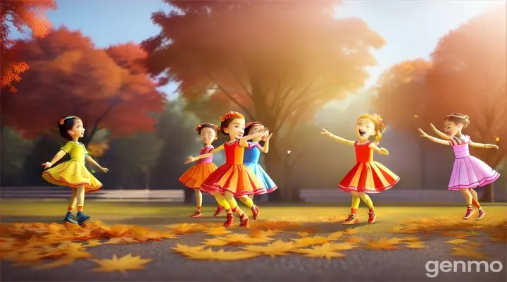 Show the children dancing and singing along to the song.. Inspired by the 3D Pixar animation style, with vibrant colors and expressive character designs. The scene takes place in a bright, cheerful atmosphere, 8k, sharp images