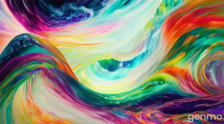 Above the crystal-covered ground, a river of liquid light flows through the sky, defying gravity with its ethereal presence. This flying river winds its way across the landscape, its waters glistening with the same vibrant colors as the crystals below. It brings nourishment and energy to the land, showering it with droplets of glowing magic that foster growth and renewal. This aerial river represents the continuous flow of life and the unending cycle of balance and harmony in this magical realm.