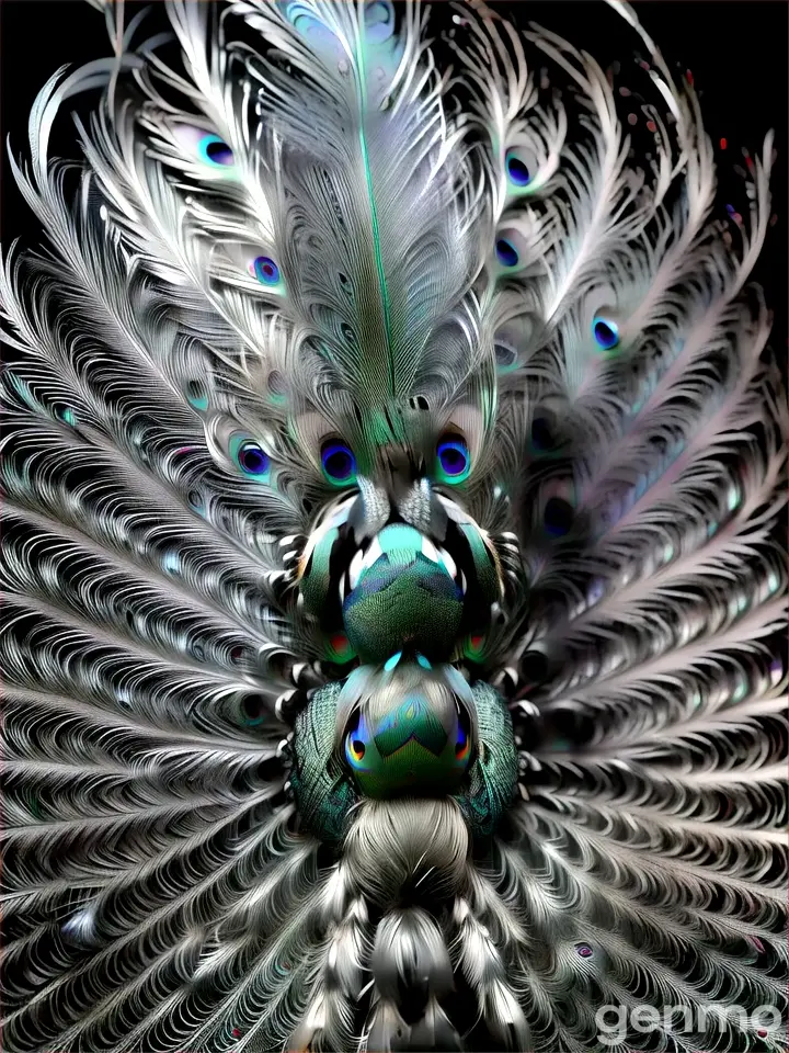a close up of a peacock's feathers with a black background
