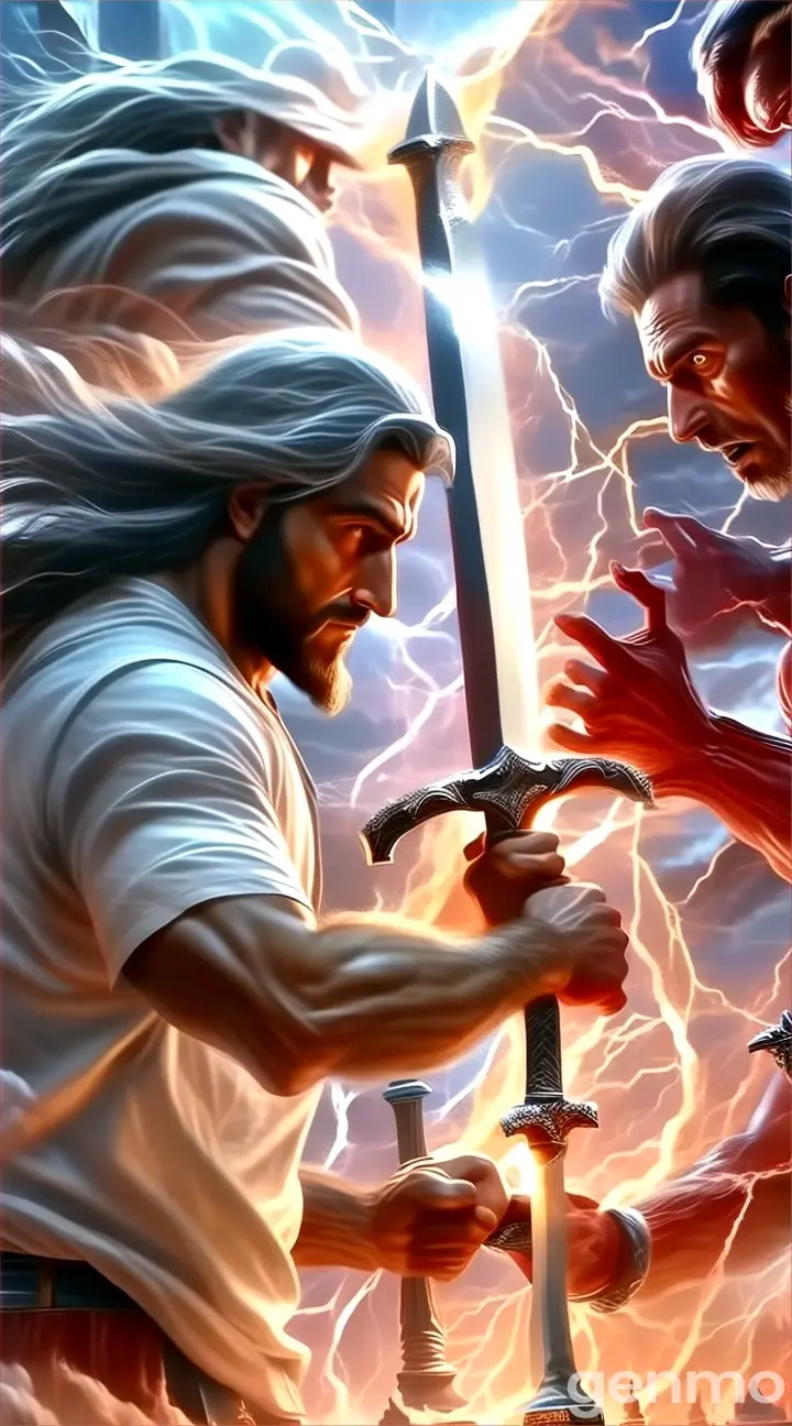 a painting of a man holding a sword