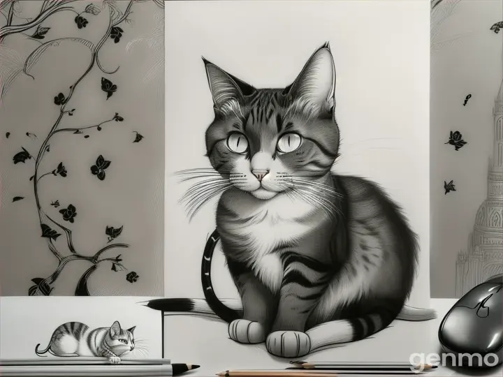 a drawing of a cat and a mouse