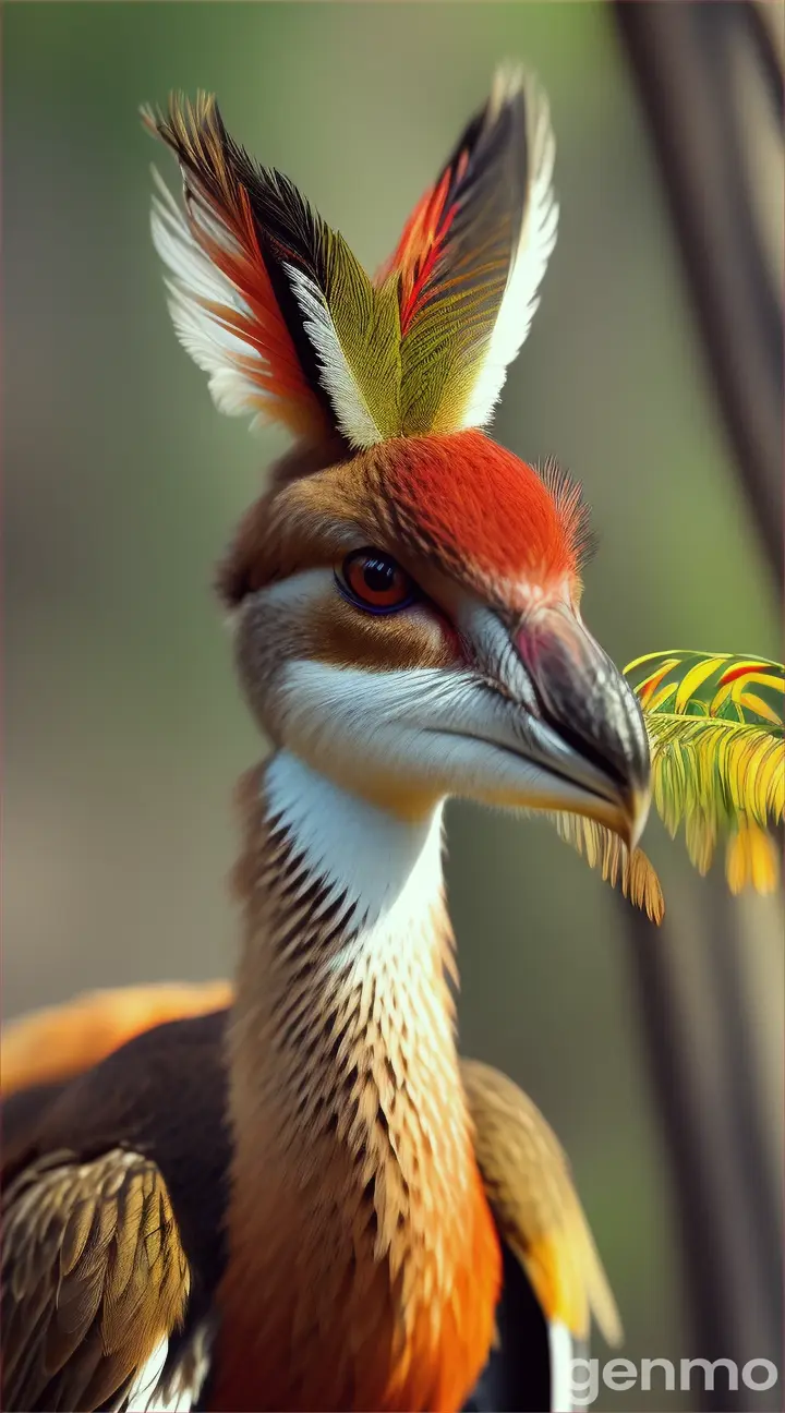 A smaller, red kangaroo bird on a branch 