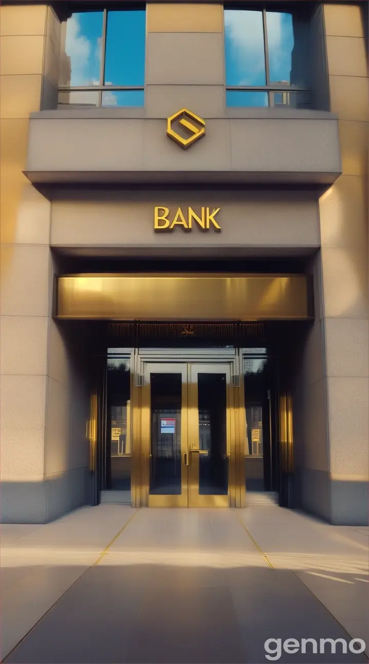 A bank. The camera zooms in on the entrance.