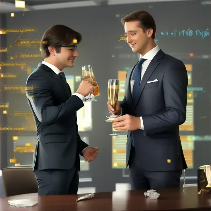 --Scene="Live Action. TWO BUSINESSMAN DRINKING CHAMPAGNE, CARTOONISH"
--NLP="Natural Language Processing (NLP) for accurate text interpretation"
--Automatic Correction
--Automated Video Generation="Uses AI for video creation to ensure correct video generation"