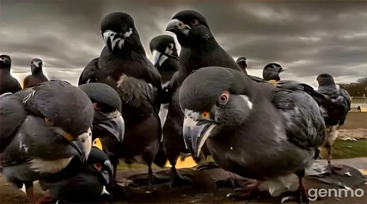 a group of birds standing next to each other