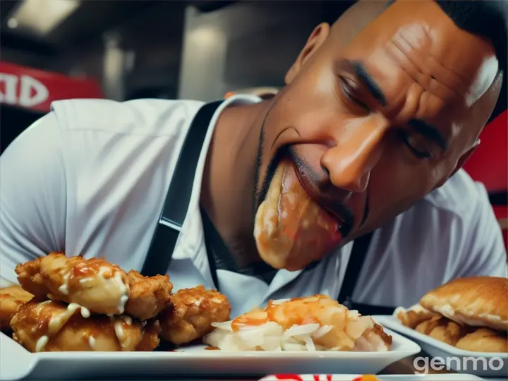 The Rock eating kfc chicken