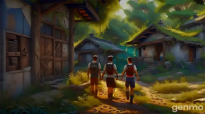 a couple of people walking down a dirt road
