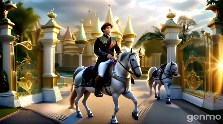 a man riding on the back of a white horse,